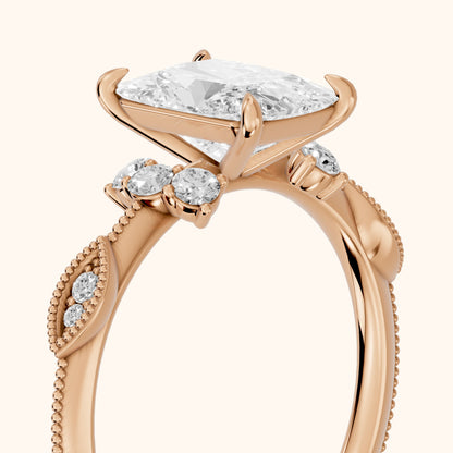 Naomi Vintage Milgrain Radiant Diamond Engagement Ring in Rose Gold - slant-view.webp