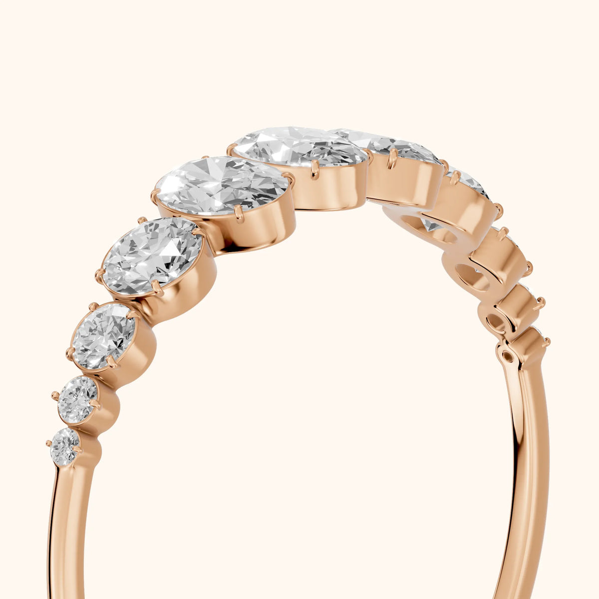 Nerea Riviera Oval & Round Diamond Wedding Band in Rose Gold - slant-view