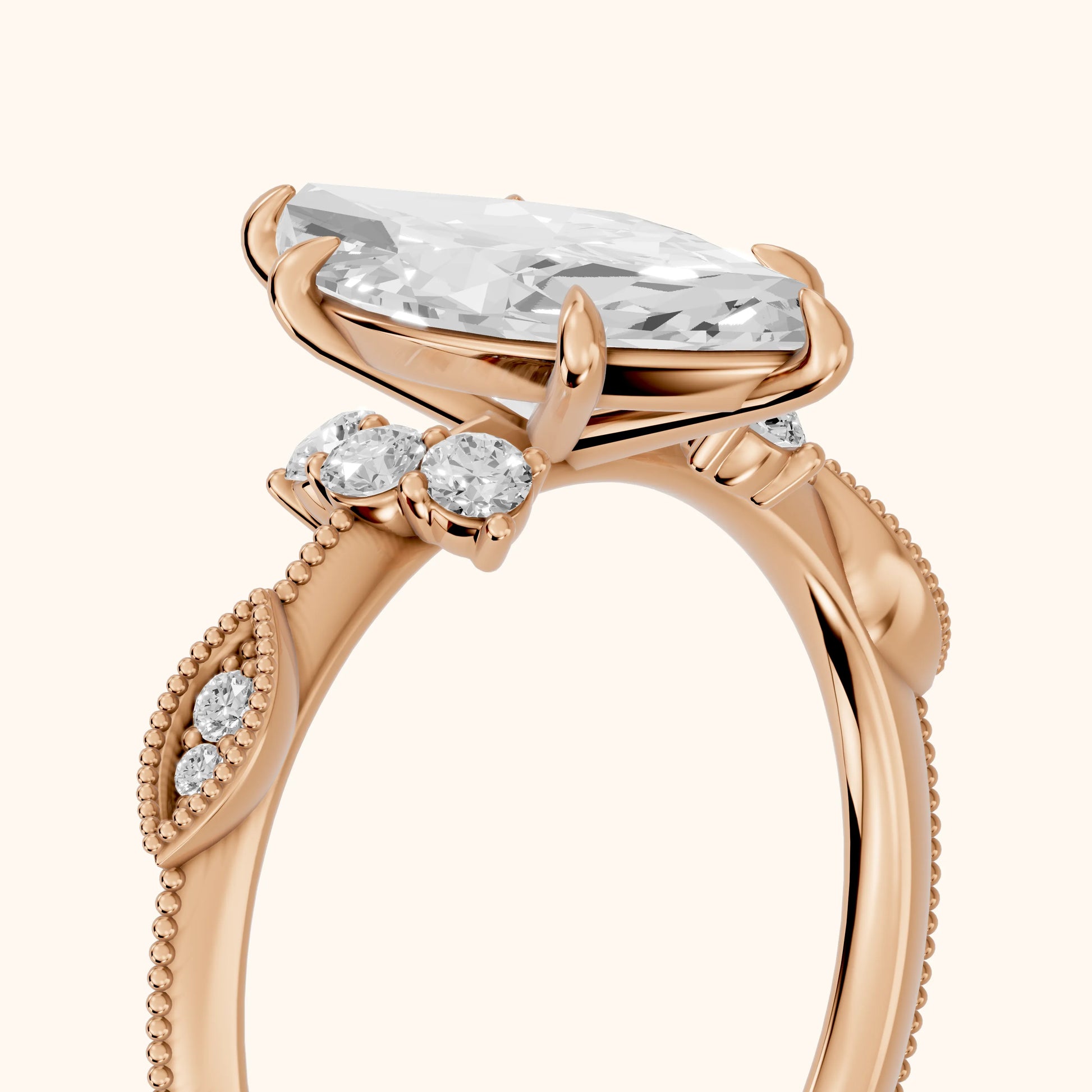 Naomi Vintage Milgrain Marquise Diamond Engagement Ring in Rose Gold - slant-view.webp