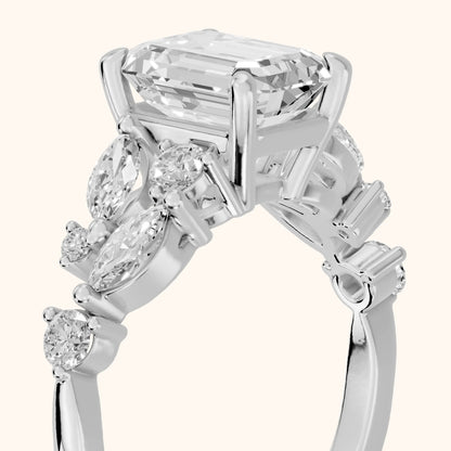 Kelsey Leaf Cluster Emerald Diamond Engagement Ring in Platinum - slant-view.webp
