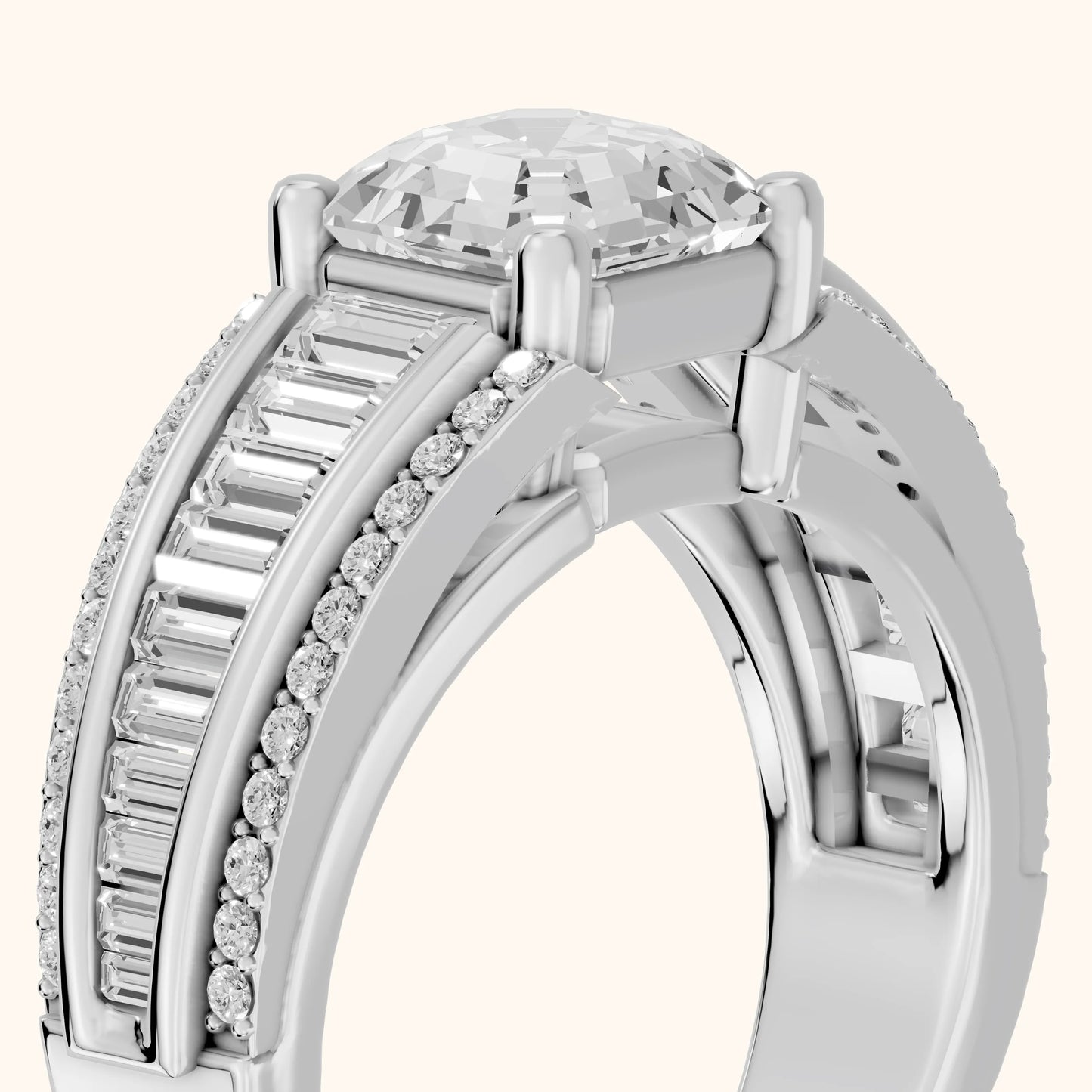 Halle Channel Set Baguette Accent Asscher Diamond Engagement Ring in White Gold - slant-view.webp