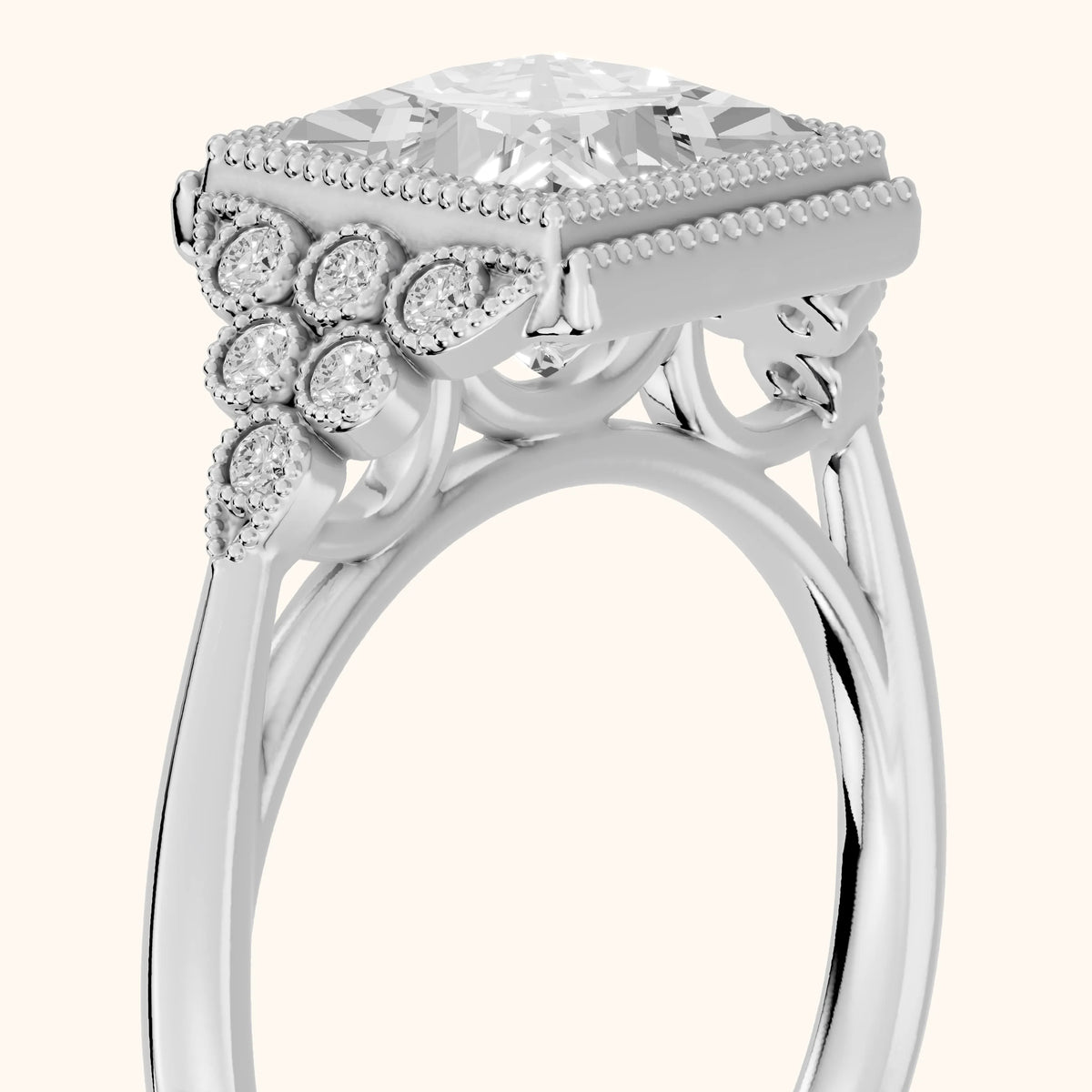 Effie Vintage Bezel Princess Diamond Engagement Ring in Platinum - slant-view.webp