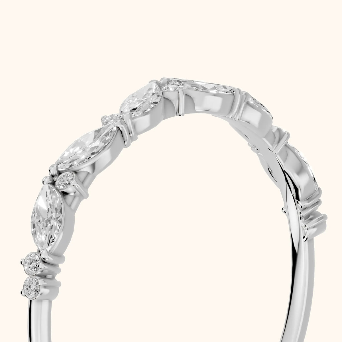 Nika Petite Marquise & Round Diamond Wedding Band in White Gold - slant-view