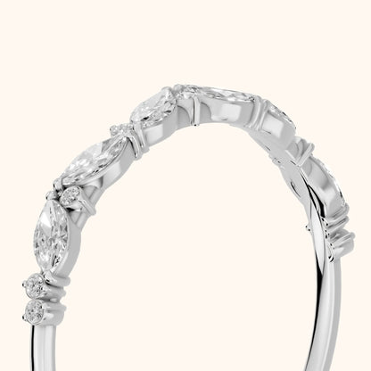 Nika Petite Marquise & Round Diamond Wedding Band in White Gold - slant-view