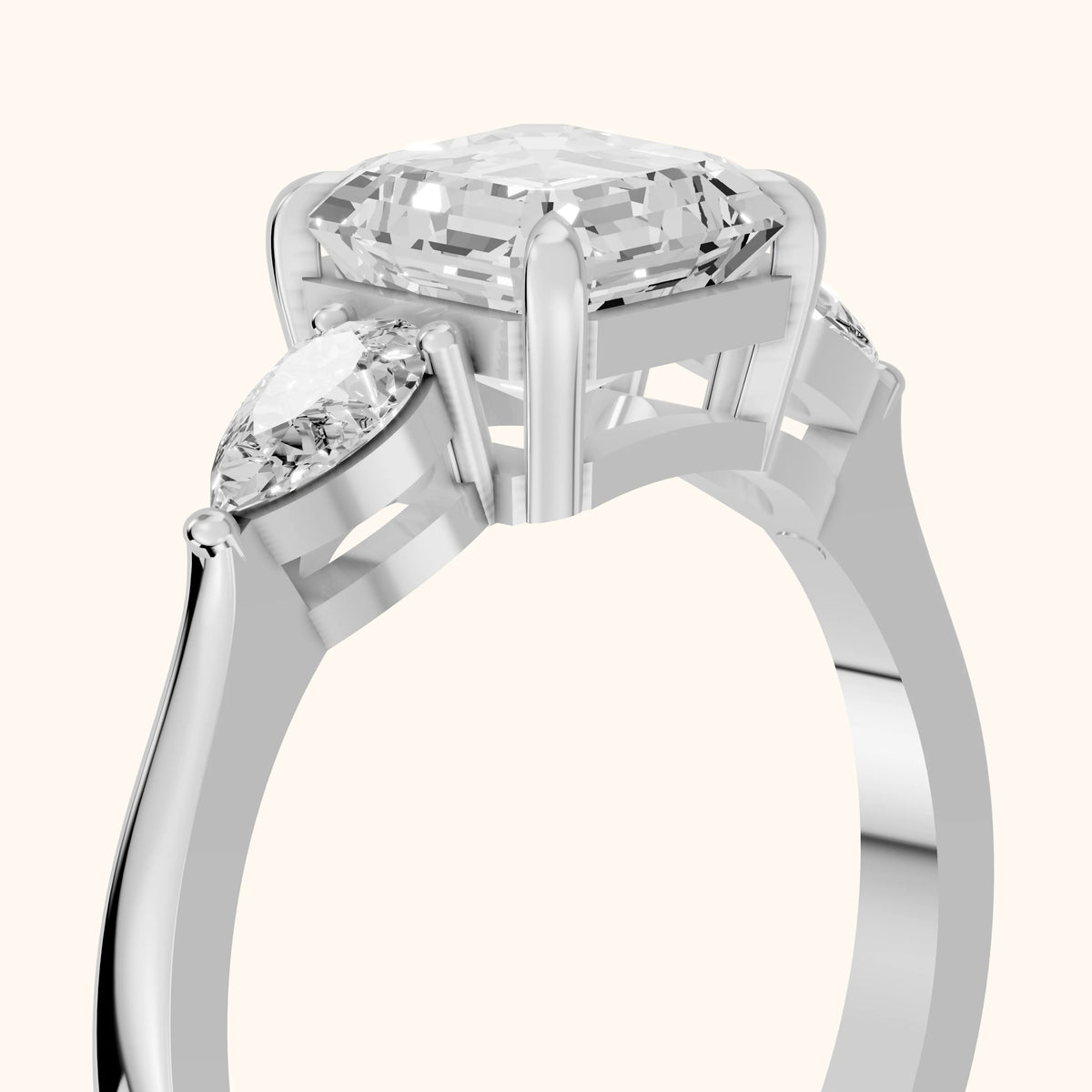 Grace Three Stone Asscher Diamond Engagement Ring in Platinum - slant-view.webp