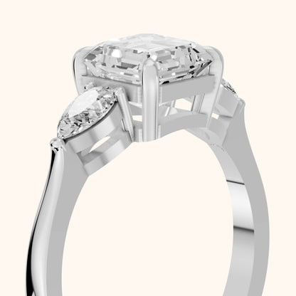 Grace Three Stone Asscher Diamond Engagement Ring in Platinum - slant-view.webp
