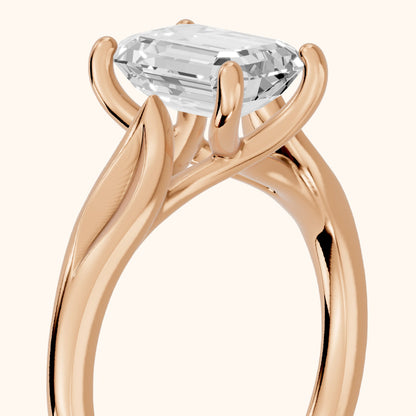 Lauretta Leaf Solitaire Emerald Diamond Engagement Ring in Rose Gold - slant-view.webp