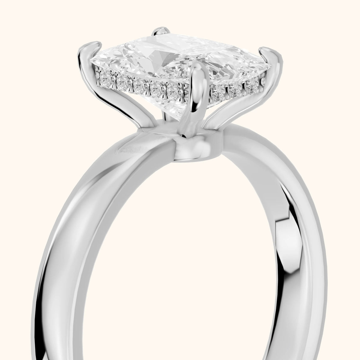 Lara Hidden Halo Radiant Diamond Engagement Ring in Platinum - slant-view.webp