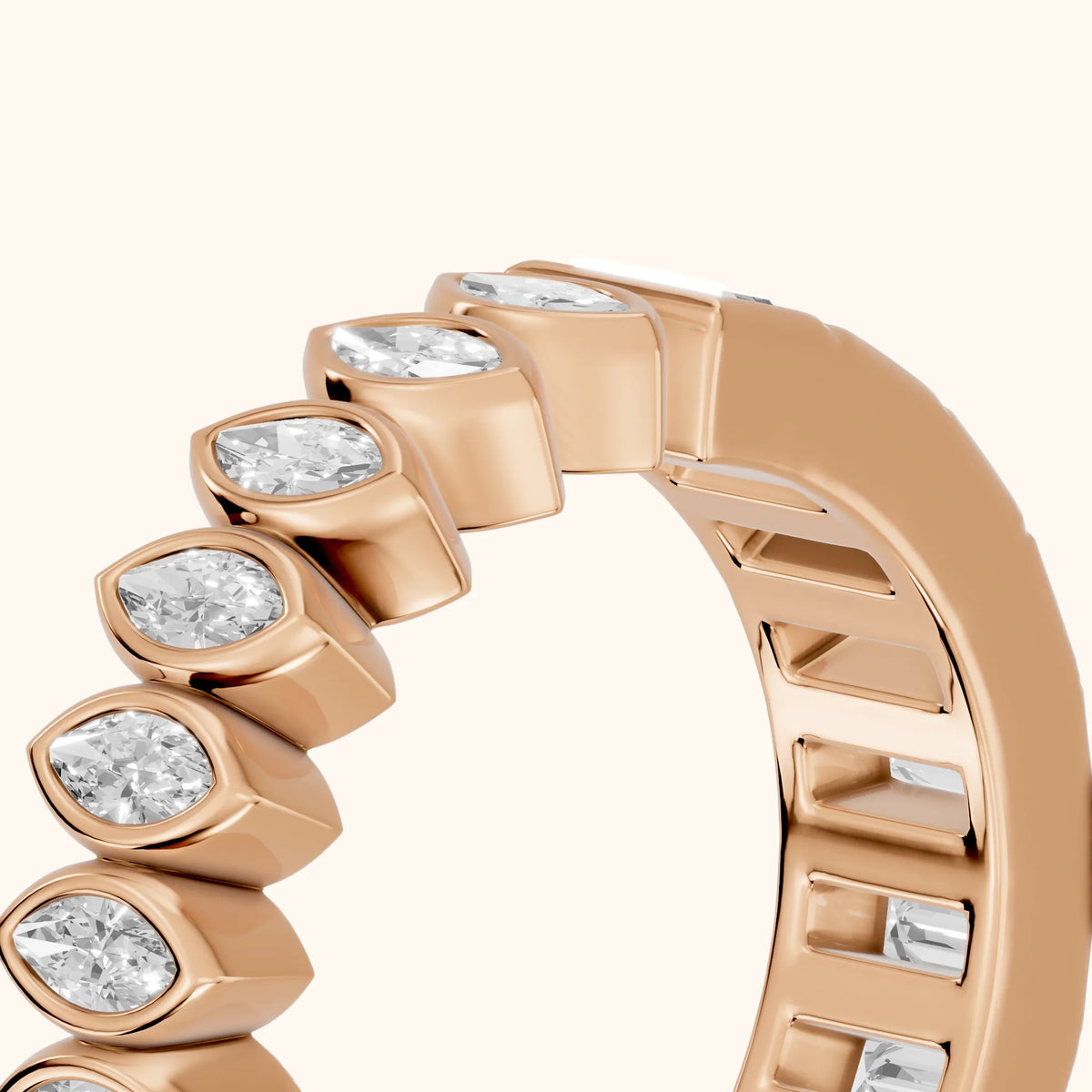 Pilar Bezel Marquise & Baguette Diamond Eternity Band in Rose Gold - slant-view