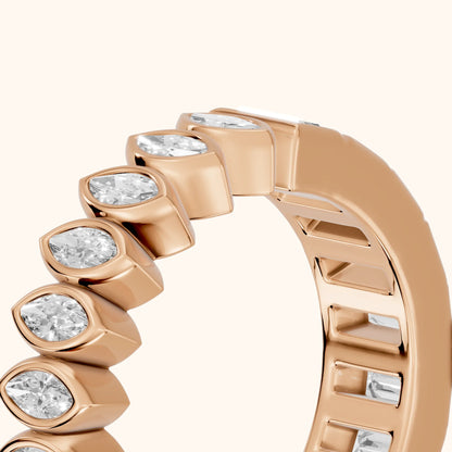 Pilar Bezel Marquise & Baguette Diamond Eternity Band in Rose Gold - slant-view