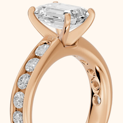 Juneau Cathedral Channel Set Emerald Diamond Engagement Ring in Rose Gold - slant-view.webp