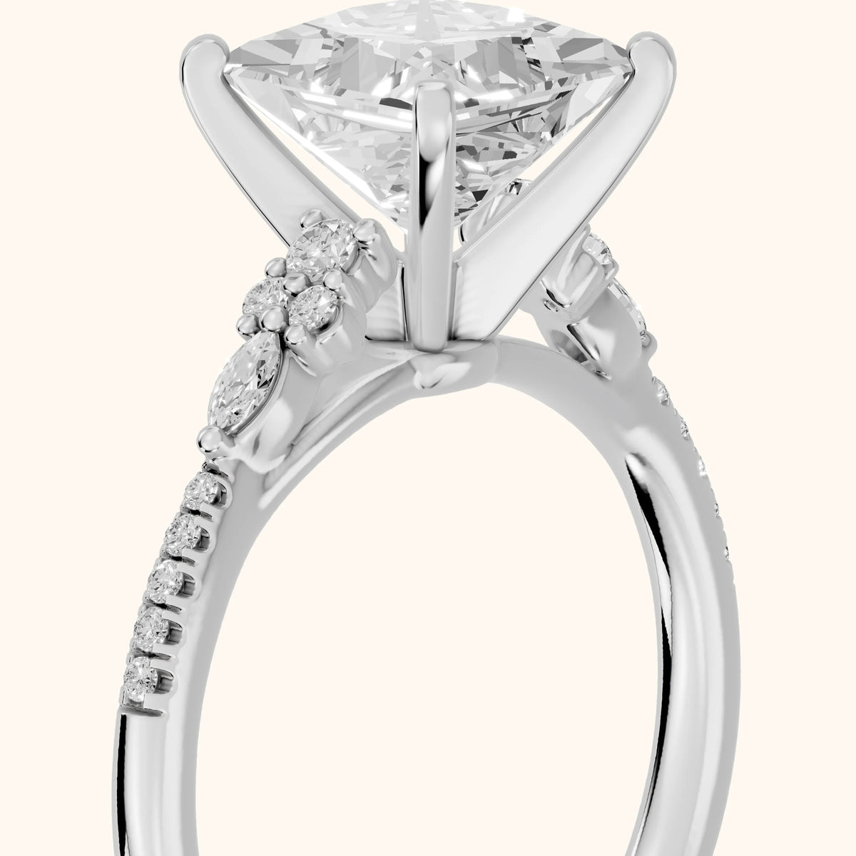 Reina Pavé Cluster Princess Diamond Engagement Ring in Platinum - slant-view.webp