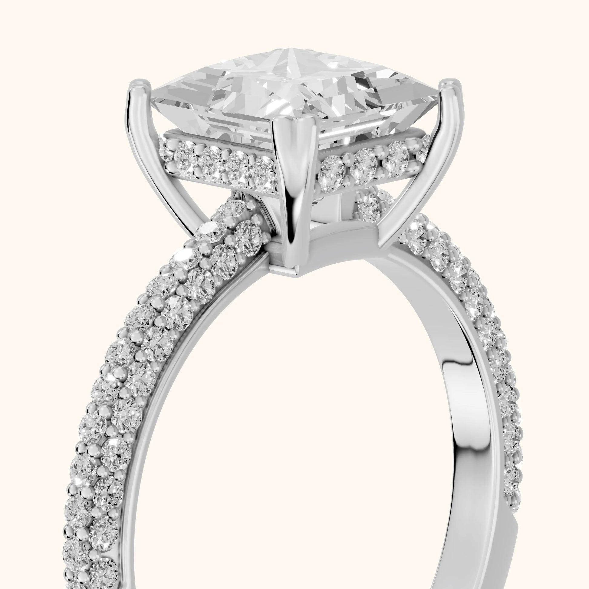 Violet Hidden Halo Pavé Princess Diamond Ring in Platinum - slant-view.webp