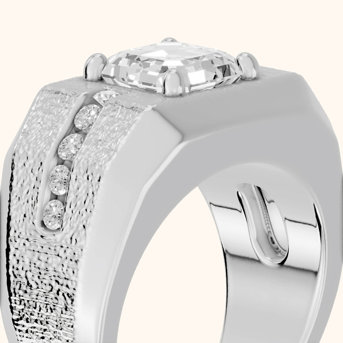 Ames Engraved Channel Set Asscher Diamond Engagement Ring in Silver - slant-view.webp