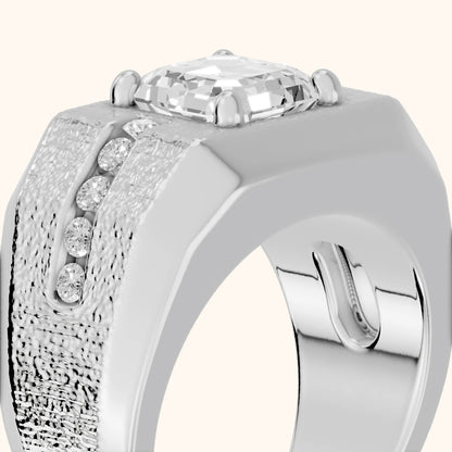 Ames Engraved Channel Set Asscher Diamond Engagement Ring in Silver - slant-view.webp