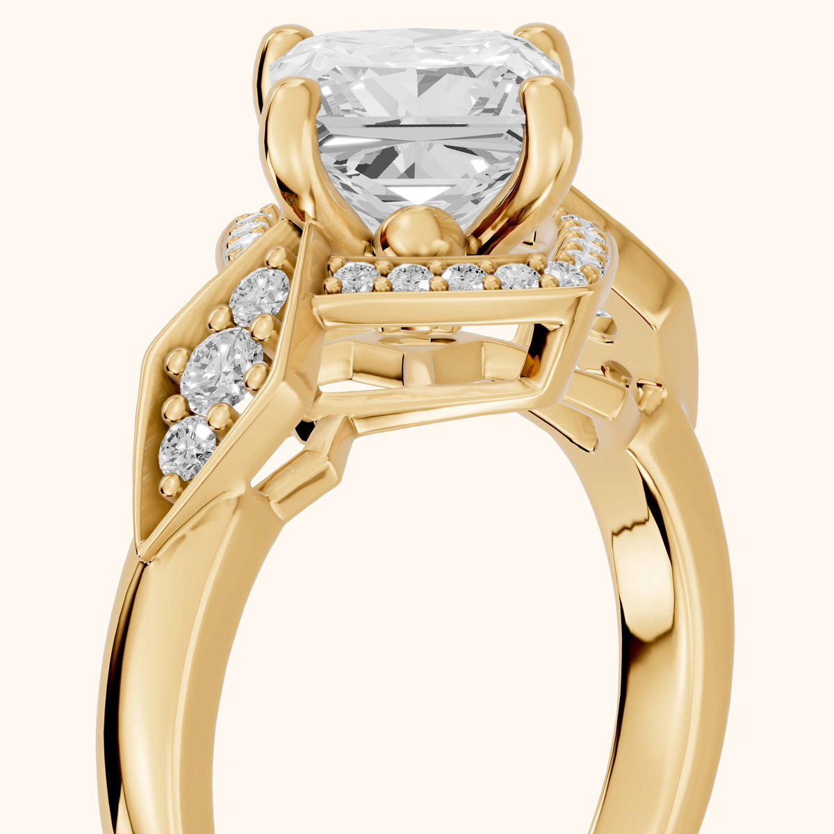 Lisa Deco Halo Princess Diamond Engagement Ring in Yellow Gold - slant-view.webp