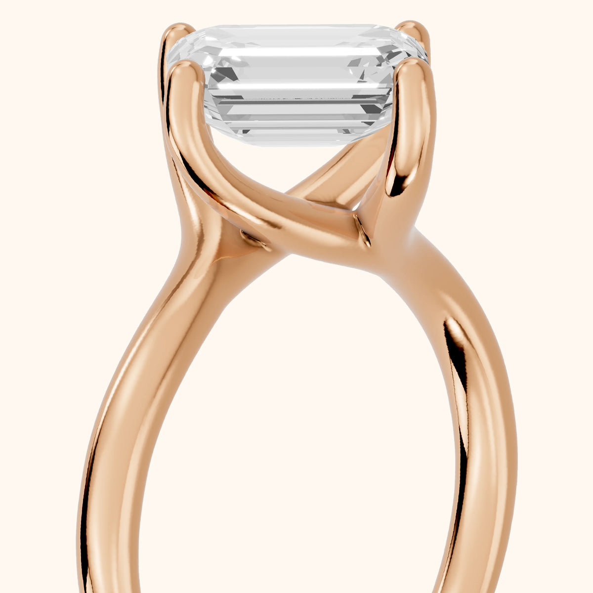 Clio Bypass Solitaire Emerald Diamond Engagement Ring in Rose Gold - slant-view.webp