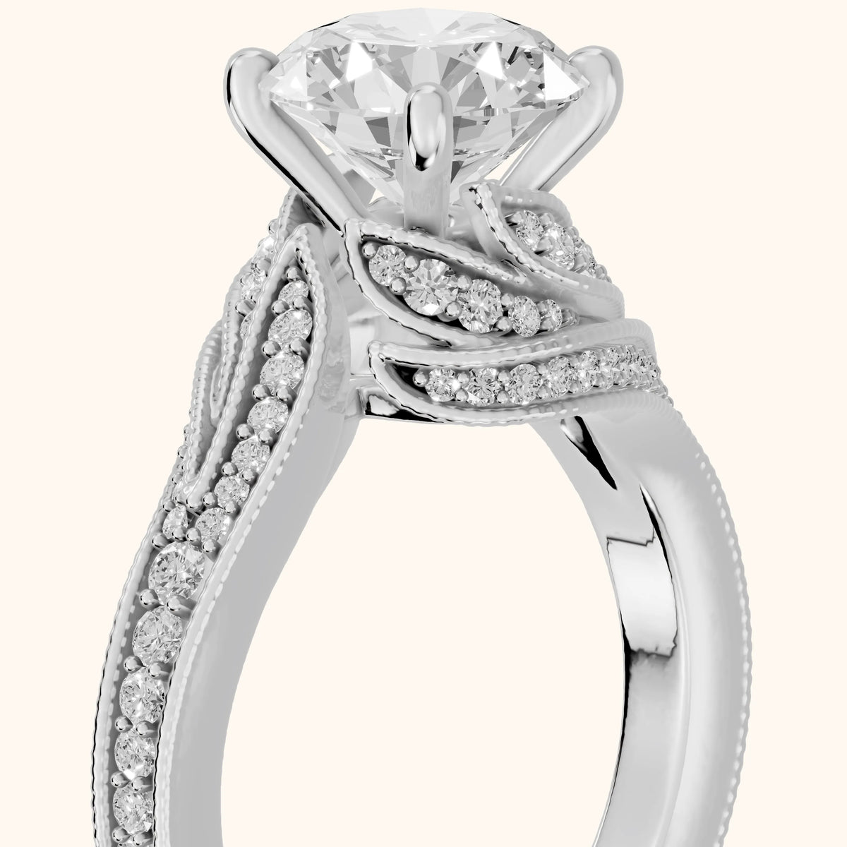 Amity Leaf Bypass Round Diamond Engagement Ring in Silver - slant-view.webp