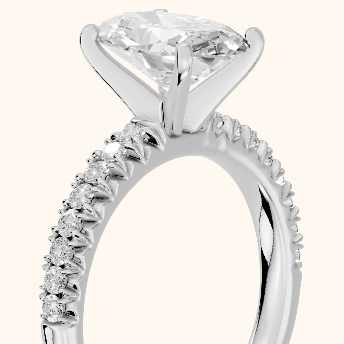 Iona French Pavé Oval Diamond Engagement Ring in Silver - slant-view.webp