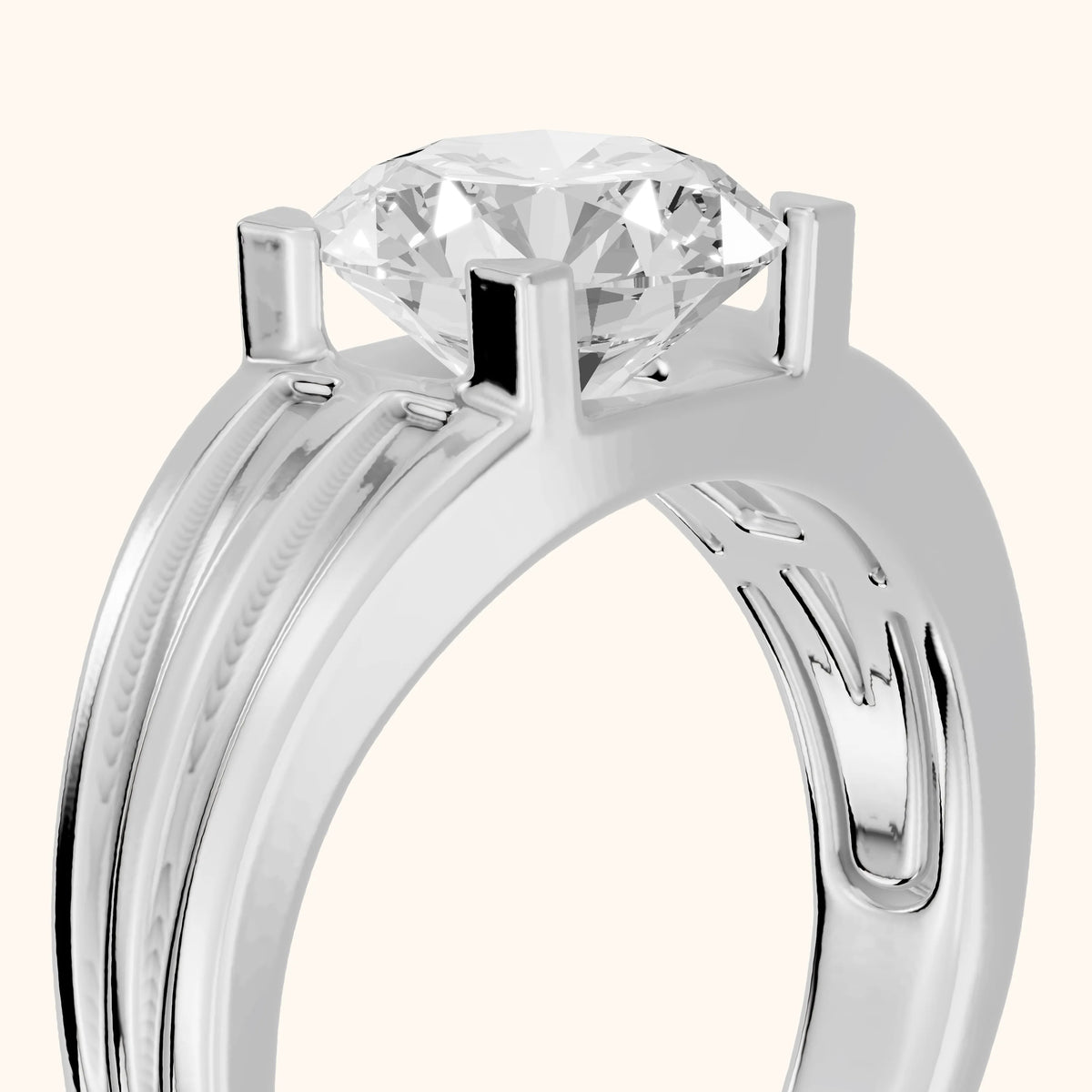 Elko Grooved Solitaire Round Diamond Engagement Ring in White Gold - slant-view.webp