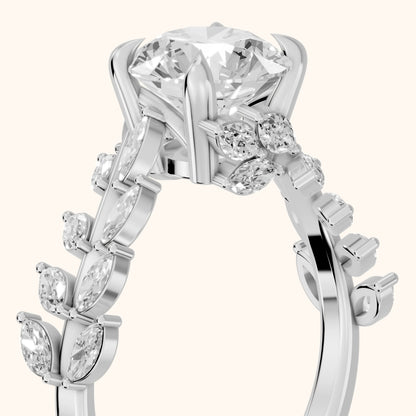 Beulah Leaf Garland Round Diamond Engagement Ring in White Gold - slant-view.webp