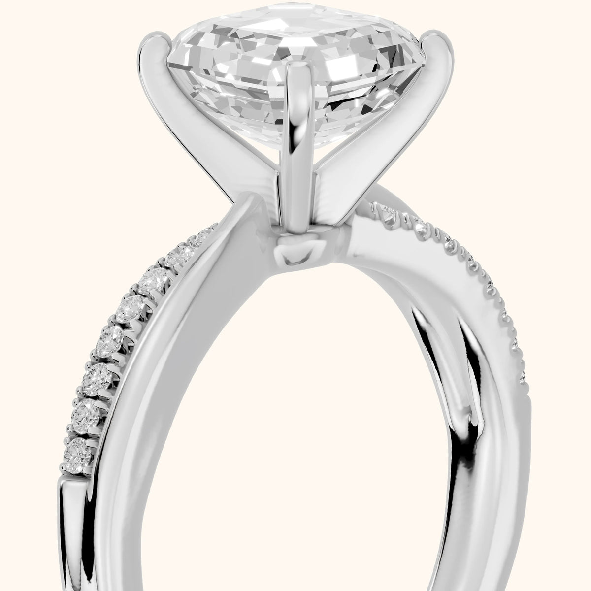 Alida Split Shank Pavé Asscher Diamond Engagement Ring in Silver - slant-view.webp