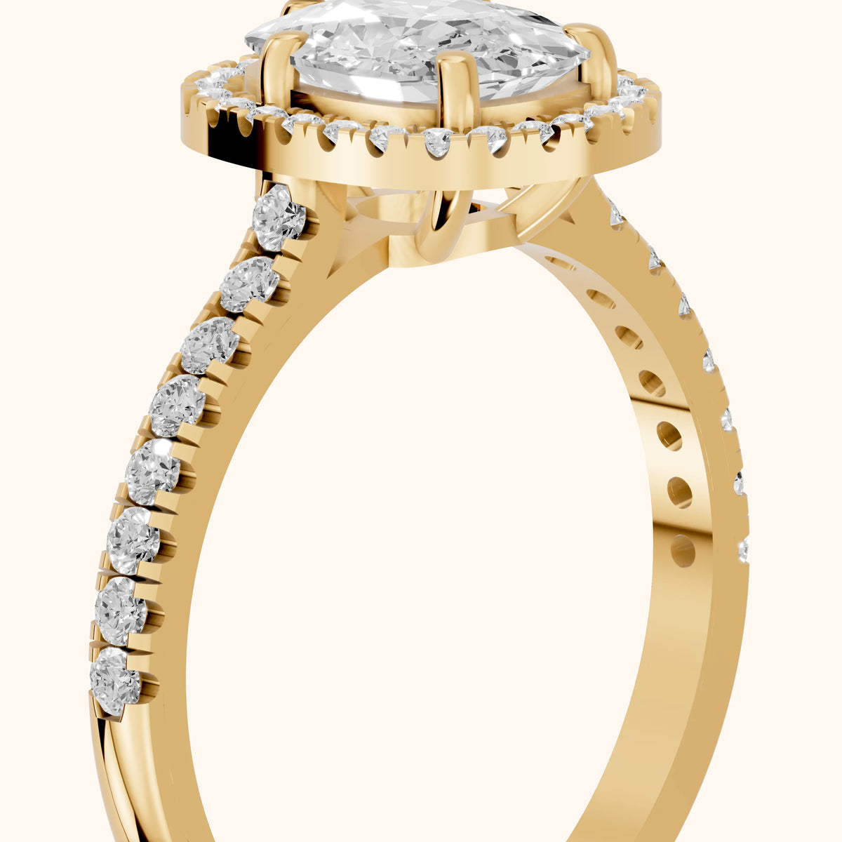 Mabel Halo French Pavé Cushion Diamond Engagement Ring in Yellow Gold - slant-view.webp