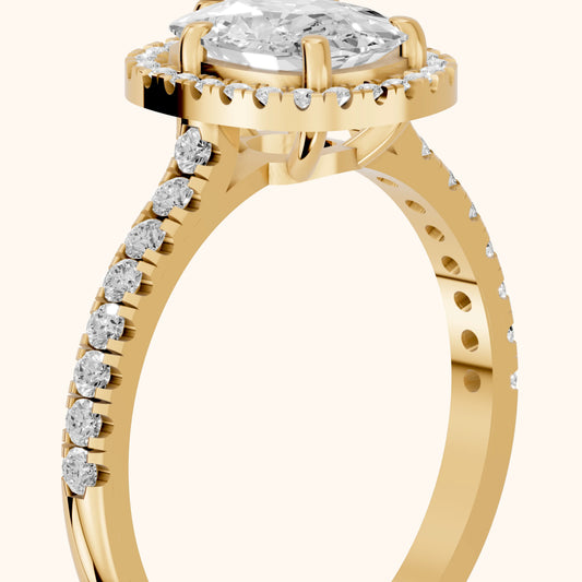 Mabel Halo French Pavé Cushion Diamond Engagement Ring in Yellow Gold - slant-view.webp