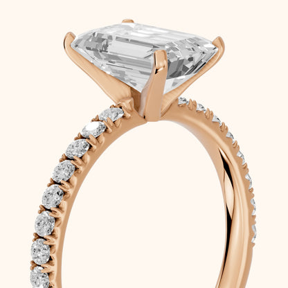Juna French Pavé Solitaire Emerald Diamond Engagement Ring in Rose Gold - slant-view.webp