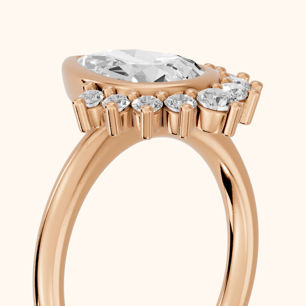 Dora Bezel Halo Pear Diamond Engagement Ring in Rose Gold - slant-view.webp