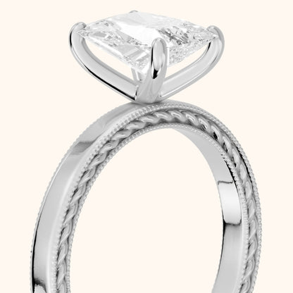 Kerry Engraved Solitaire Radiant Diamond Engagement Ring in Silver - slant-view.webp