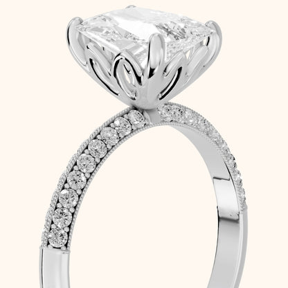 Jasmine Knife Edge Pavé Radiant Diamond Engagement Ring in Silver - slant-view.webp