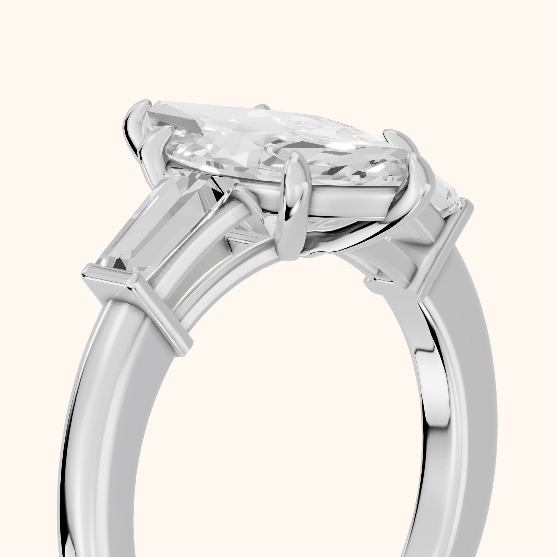 Zelda Tapered Baguette Marquise Diamond Engagement Ring in Platinum - slant-view.webp