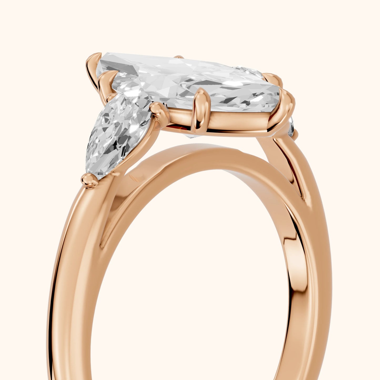 Phoebe Three-Stone Marquise Diamond Ring in Rose Gold - slant-view.webp