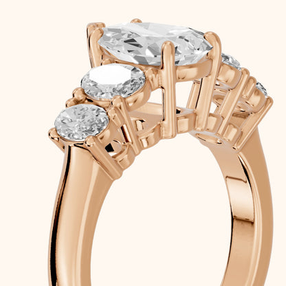Judith Statement Five-Stone Pear Diamond Engagement Ring in Rose Gold - slant-view.webp