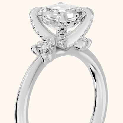 Billie Leaf Cluster Asscher Diamond Engagement Ring in Platinum - slant-view.webp