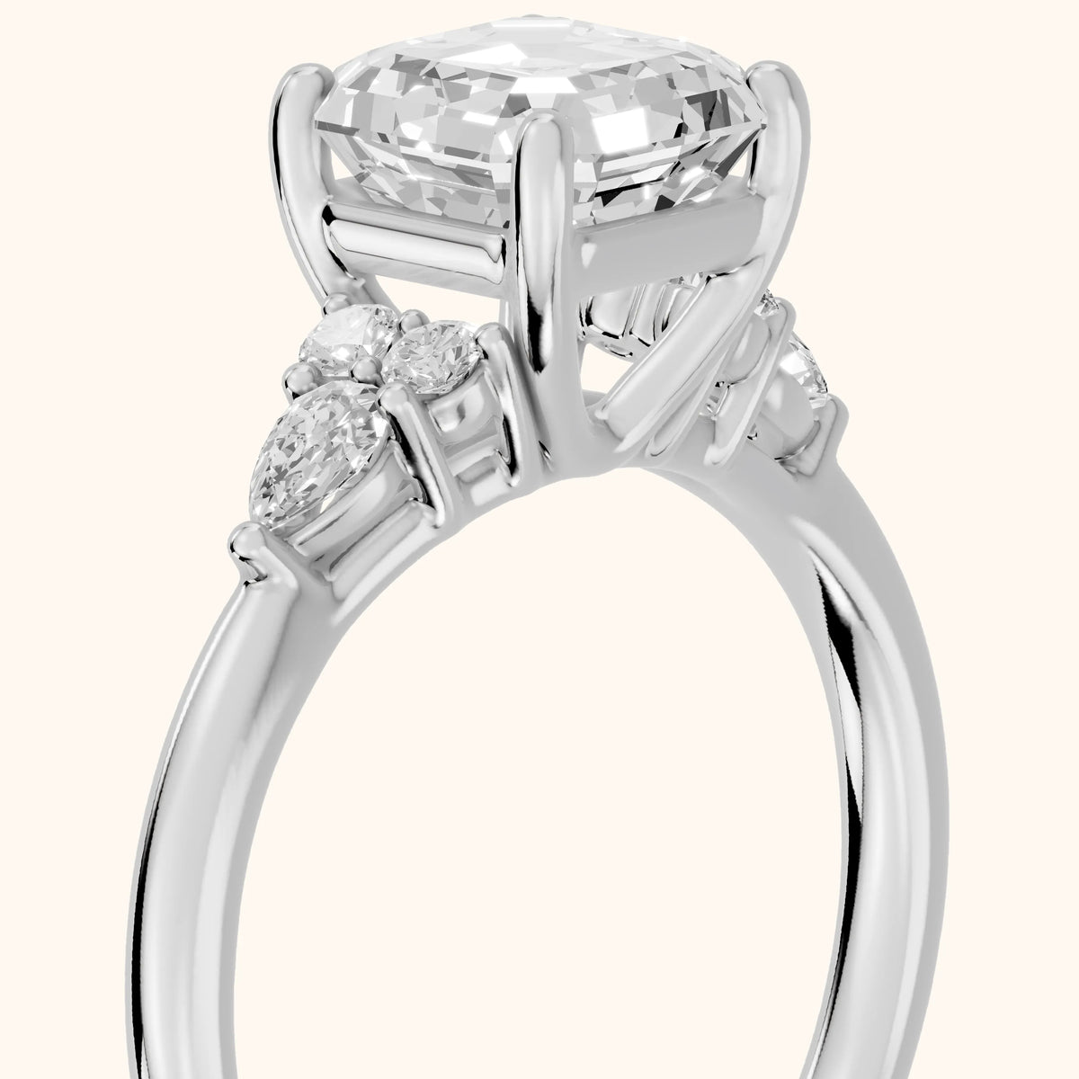 Zelie Pear-Side Cluster Asscher Diamond Engagement Ring in Platinum - slant-view.webp