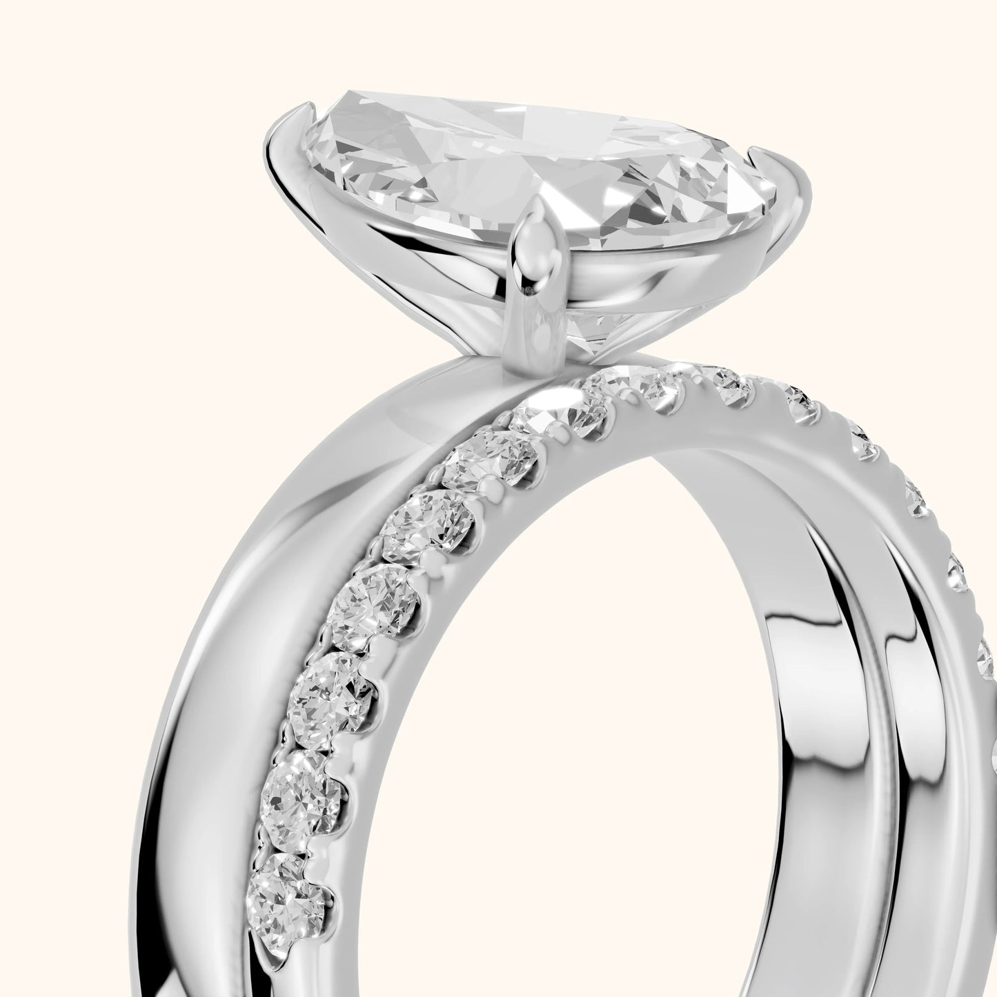 Veda Split Shank Pavé Pear Diamond Engagement Ring in White Gold - slant-view.webp