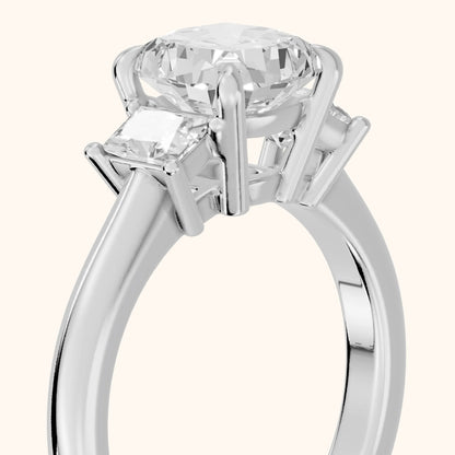Cosette Statement Three-Stone Cushion Diamond Engagement Ring in Silver - slant-view.webp