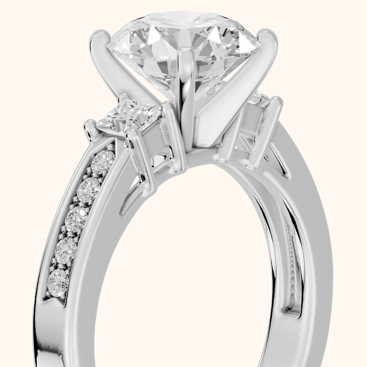 Ilona Three-Stone Channel Set Round Diamond Engagement Ring in Silver - slant-view.webp