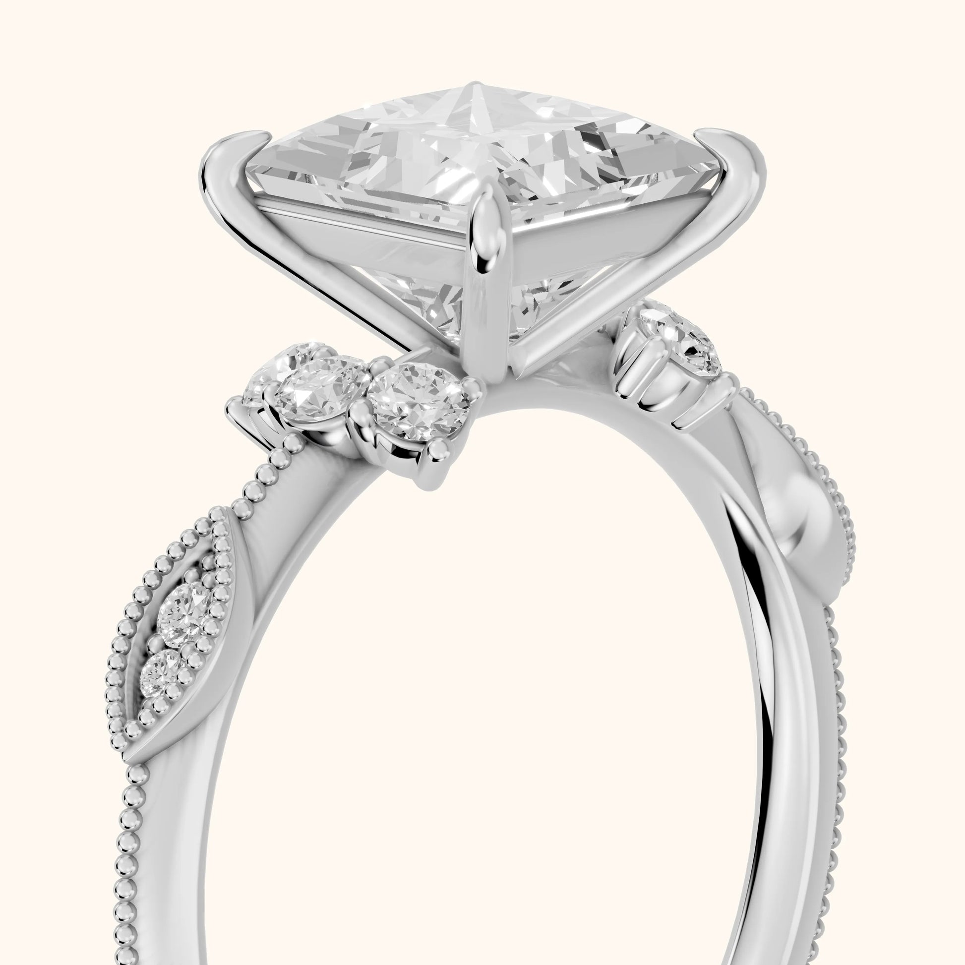 Naomi Vintage Milgrain Princess Diamond Engagement Ring in Silver - slant-view.webp
