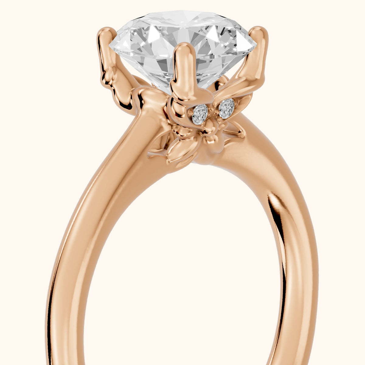 Benita Leaf Round Diamond Engagement Ring in Rose Gold - slant-view.webp
