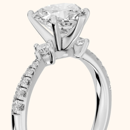 Alethea Three-Stone Pavé Heart Diamond Engagement Ring in Silver - slant-view.webp