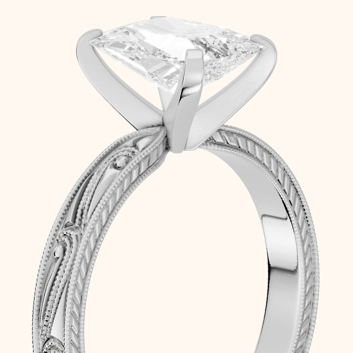 Abbie Engraved Solitaire Radiant Diamond Engagement Ring in Platinum - slant-view.webp