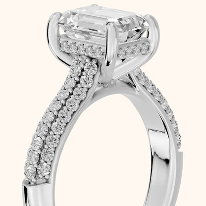 River Hidden Halo Dome Emerald Diamond Engagement Ring in White Gold - slant-view.webp