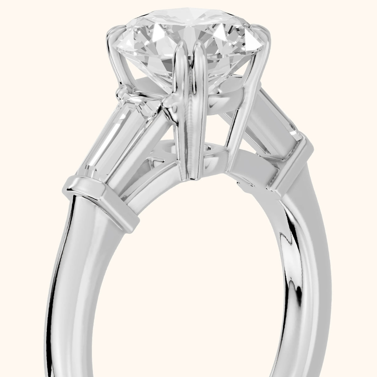 Betsy Baguette Three-Stone Round Diamond Engagement Ring in Silver - slant-view.webp