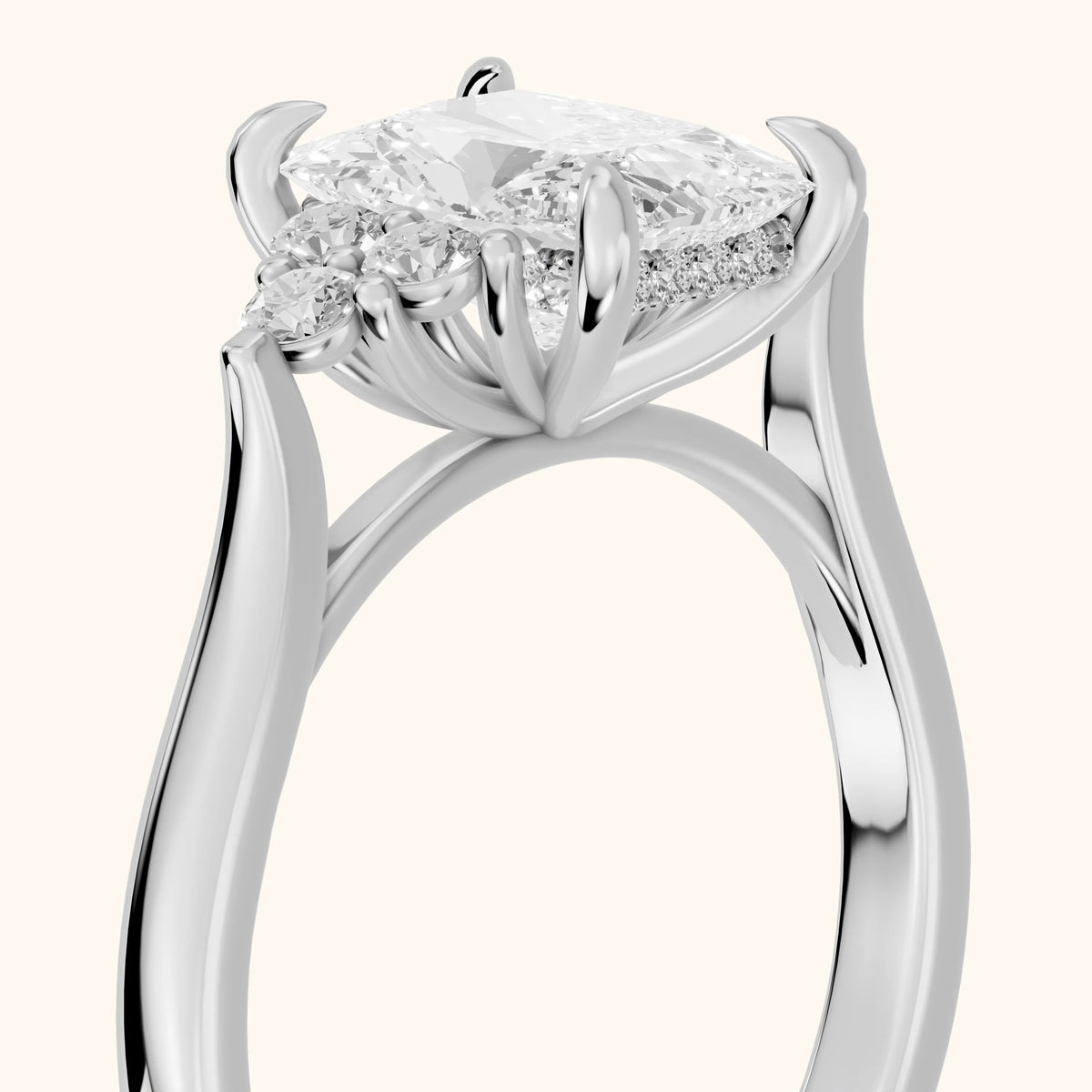 Anya Sidestone Cluster Radiant Diamond Engagement Ring in Silver - slant-view.webp