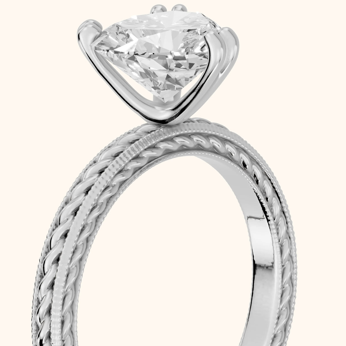 Lacey Rope Solitaire Heart Diamond Engagement Ring in Silver - slant-view.webp