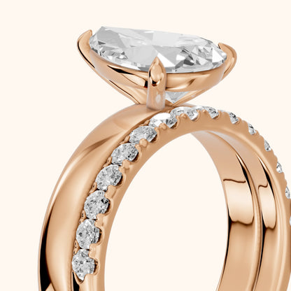 Veda Split Shank Pavé Pear Diamond Engagement Ring in Rose Gold - slant-view.webp