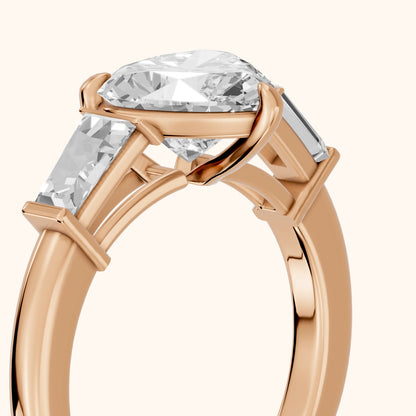 Zelda Tapered Baguette Heart Diamond Engagement Ring in Rose Gold - slant-view.webp